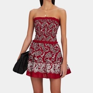 Sea New York Red and White Paisley Mini Dress